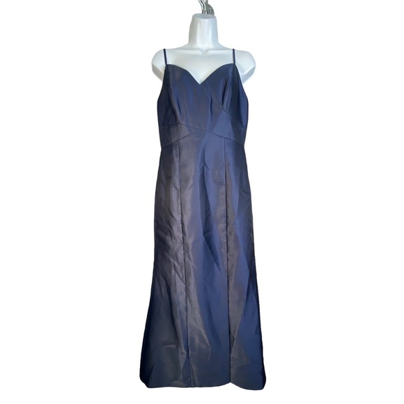 Alfred Sung Maxi Length Spaghetti Strap Mermaid Dress In Midnight Navy Size 10R - Picture 2 of 11